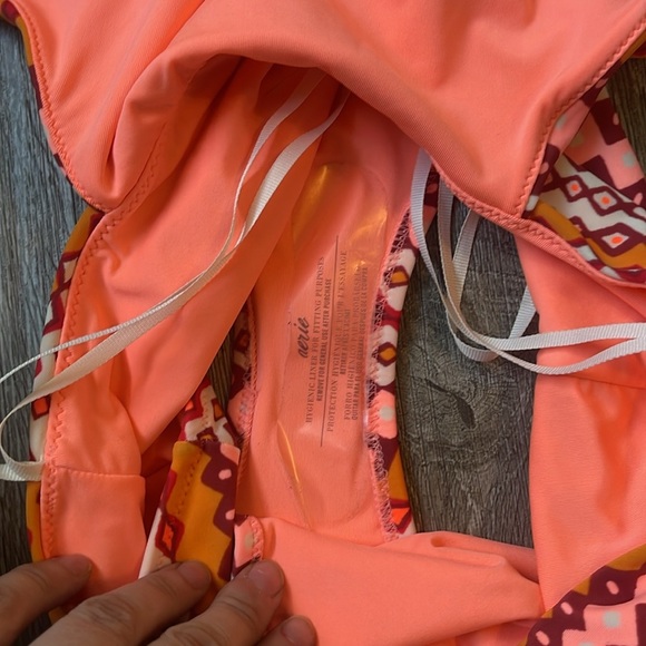 Aerie ladies size large long mono kini One Piece in Orange and Pink high waist - Picture 7 of 7
